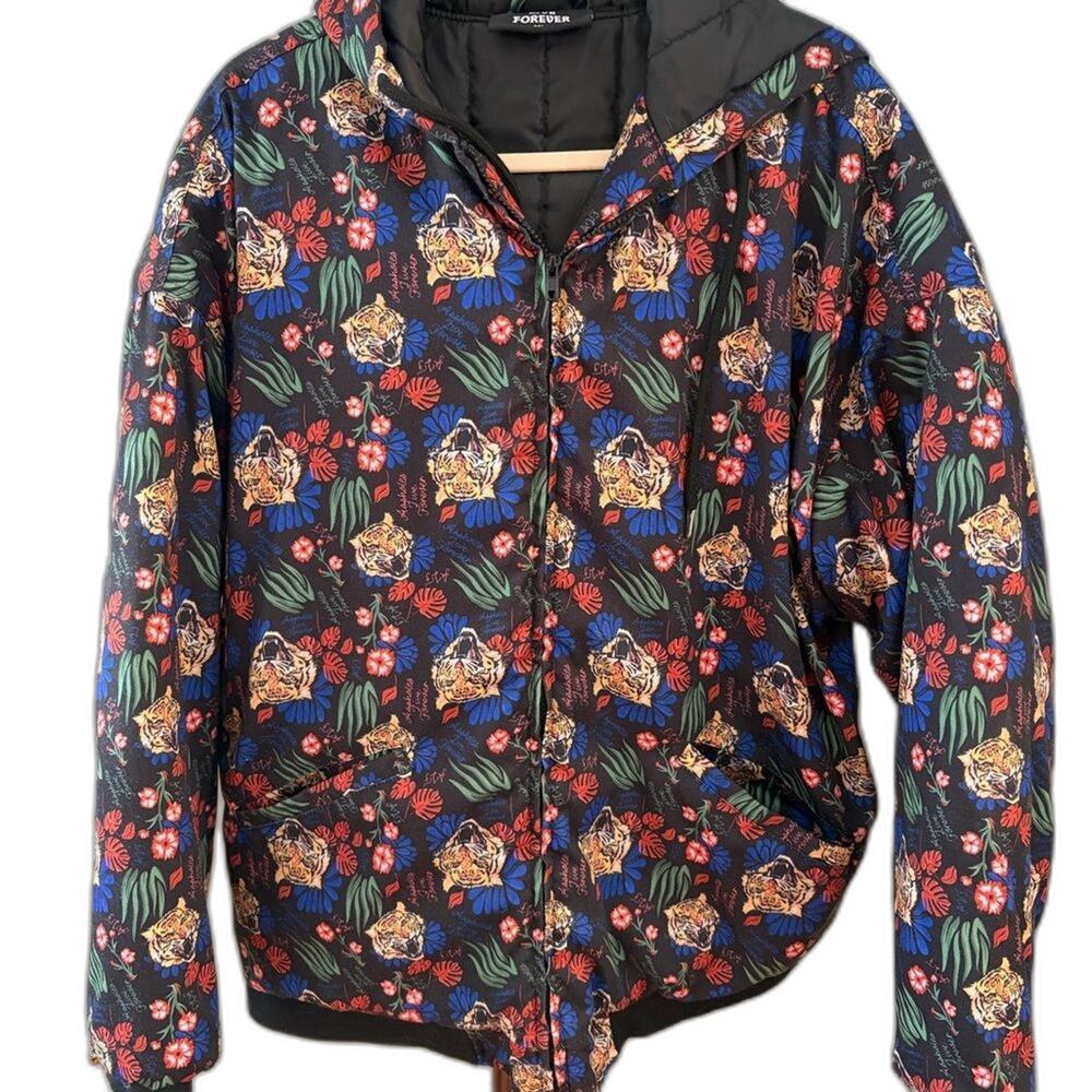 AHoles Live Forever Streetwear XL Tiger Print Hooded Jacket